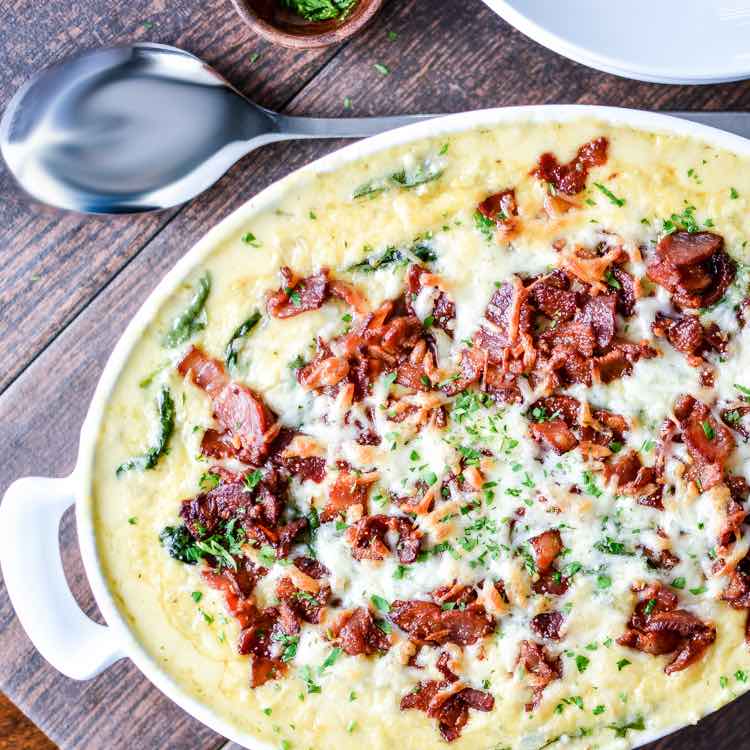 Cheesy Grits & Spinach Casserole with Bacon